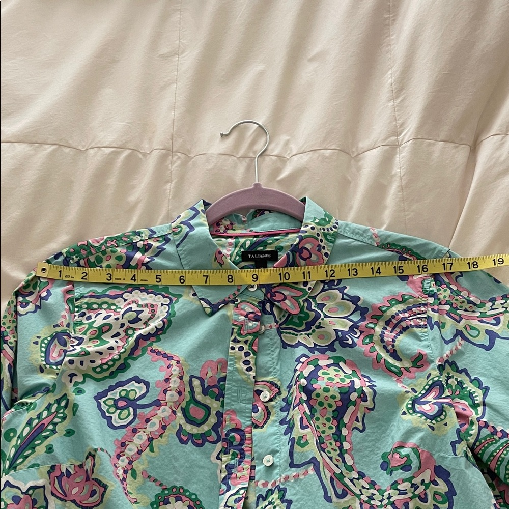 Talbots 100% Cotton Mint Green Paisley Button-Up Shirt with Pink n Navy Accents - Picture 9 of 12